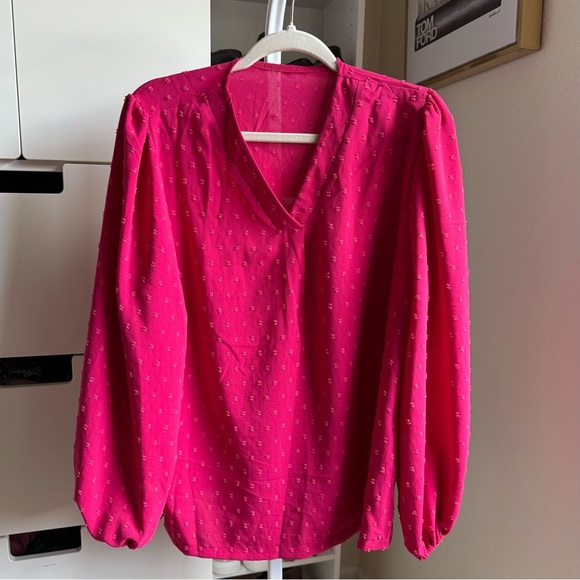 NWOT Summer Hot Pink Women's Long Sleeve Blouse - Picture 3 of 3